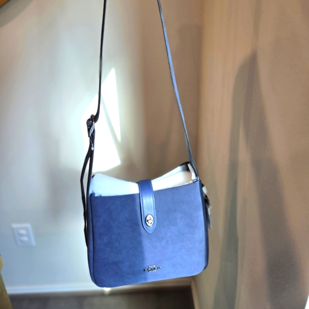 Coach Hadley True Navy Suede Convertible Crossbody Bag